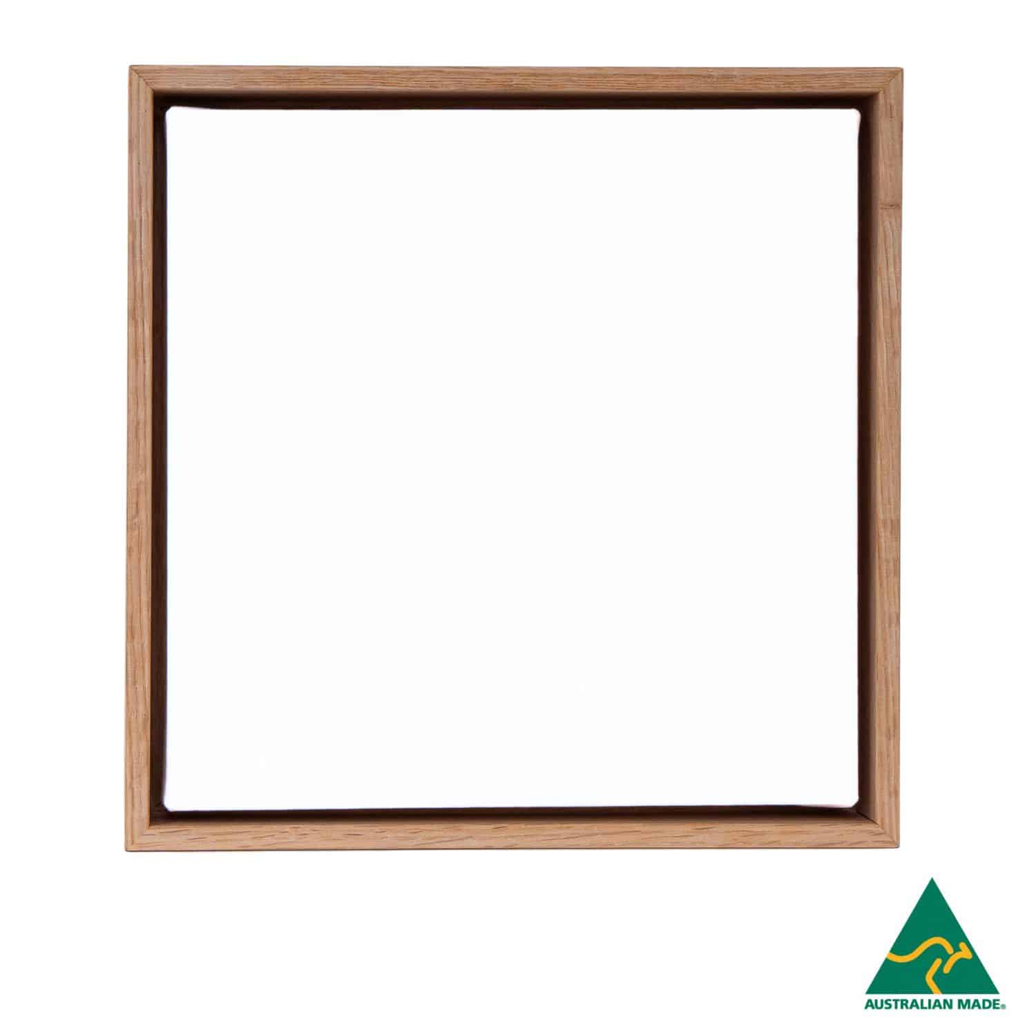Custom Size Stretched Cotton Blank Canvas With Lower Profile Floating Frame (35mm) Natural Oak