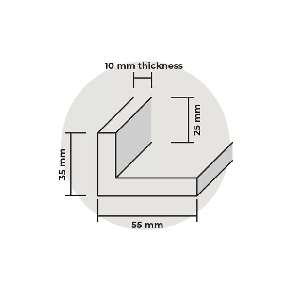 Diagram showing dimensions of a 10 mm thick material with measurements in millimeters.